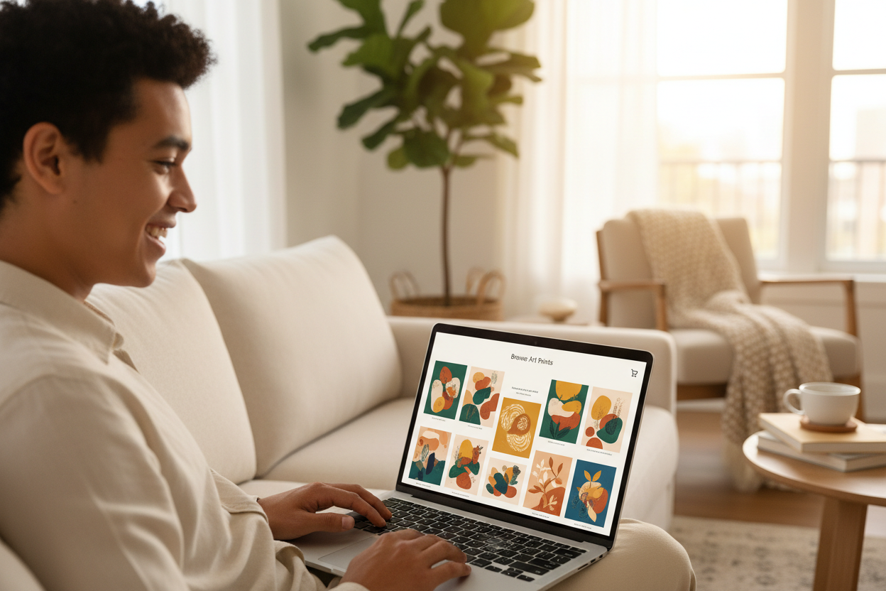 Shopper browsing art